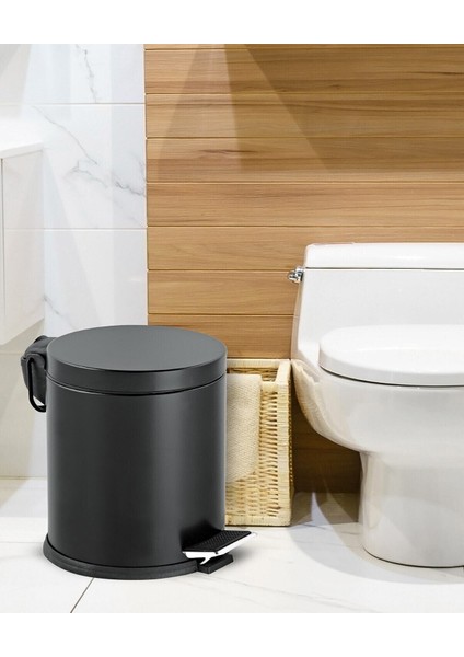 Fnd Home Siyah Pedallı Çöp Kovası 5 Lt 430 Kalite Paslanmaz Banyo ve Wc Aksesuarı