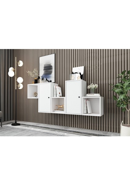 2 Kapakli Duvar Rafli Kitaplik 170 cm Beyaz KTP-1454-Ç