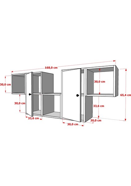 2 Kapakli Duvar Rafli Kitaplik 170 cm Beyaz KTP-1454-Ç modelleri