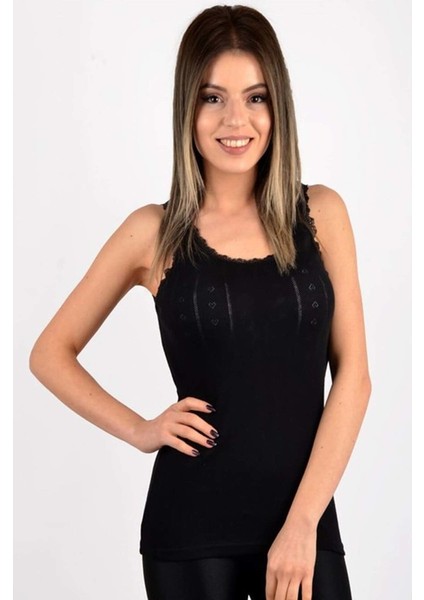 6'lı Paket Tutku 0201 Jakarlı Geniş Askılı Bayan Atlet Siyah