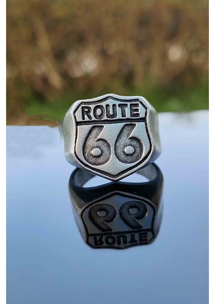 Klasik Route 66 Model Gümüş Kaplama Ayarlanabilir Erkek Yüzük