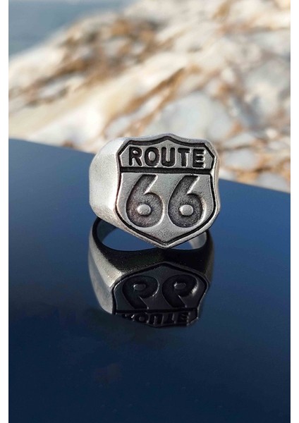 Klasik Route 66 Model Gümüş Kaplama Ayarlanabilir Erkek Yüzük fiyatları