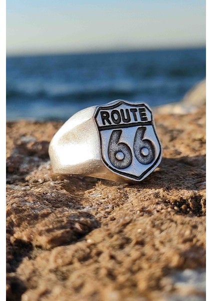 Klasik Route 66 Model Gümüş Kaplama Ayarlanabilir Erkek Yüzük fırsatları