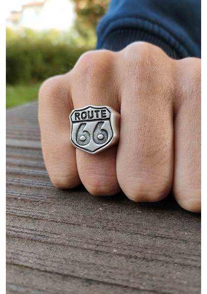 Klasik Route 66 Model Gümüş Kaplama Ayarlanabilir Erkek Yüzük indirimleri