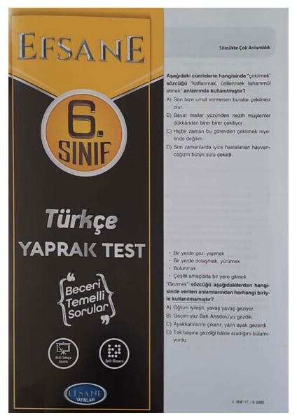 Açı Yayınları Efsane 6. Sınıf Türkçe Yaprak Test