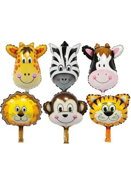 Safari Konsept Doğum Günü Hayvan Balonları 6 Lı Set 14" Folyo Balon