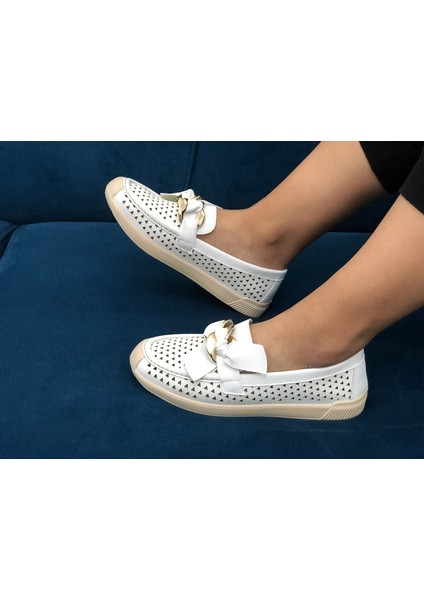 Yeni Trend Zincirli Fiyonklu Delikli Yazlık Spor Babet Ayakkabı modelleri