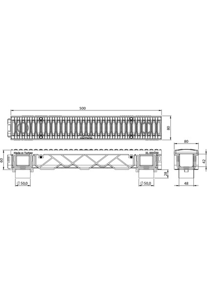 80X65X500MM Drenaj Kanalı