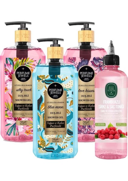 Eyüp Sabri Tuncer Blue Moon, Silky Touch, Love Kisses Duş Jeli 750 ml ve Frambuazlı Sirkeli Saç Toniği 500 ml