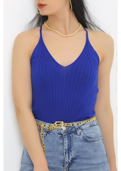 Arkası Çapraz Triko Bluz Saks - 6060.352.