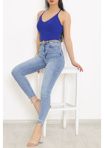 Arkası Çapraz Triko Bluz Saks - 6060.352.