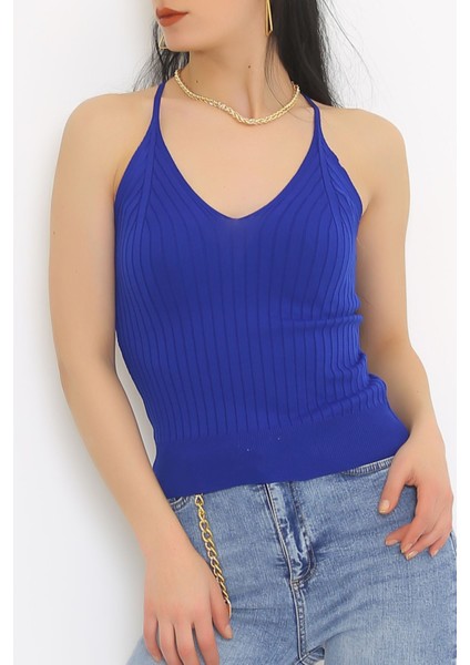 Arkası Çapraz Triko Bluz Saks - 6060.352.