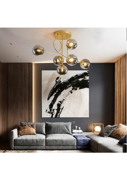 Pare Model Modern Spor Gold 6'lı Glop Füme Camlı Avize