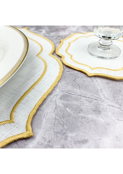 Gold Altın Renkli Çift Sargı Nakışlı 2 Parça Set Amerikan Servis ve Kokteyl Peçetesi fiyatları
