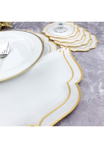 Gold Altın Renkli Çift Sargı Nakışlı 8 Parça Set Amerikan Servis ve Kokteyl Peçetesi fiyatları