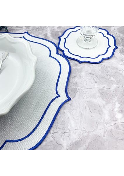 Mavi Renkli Çift Sargı Nakışlı 2 Parça Set Amerikan Servis ve Kokteyl Peçetesi fiyatları