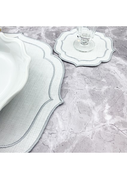 Gri Renkli Çift Sargı Nakışlı 2 Parça Set Amerikan Servis ve Kokteyl Peçetesi fiyatları