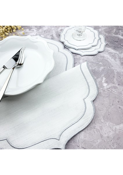 Gri Renkli Çift Sargı Nakışlı 4 Parça Set Amerikan Servis ve Kokteyl Peçetesi fiyatları