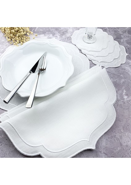 Beyaz Renkli Çift Sargı Nakışlı 8 Parça Set Amerikan Servis ve Kokteyl Peçetesi fiyatları