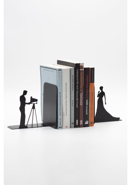 Kamera ve Model Figürlü Metal Kitap Tutucu