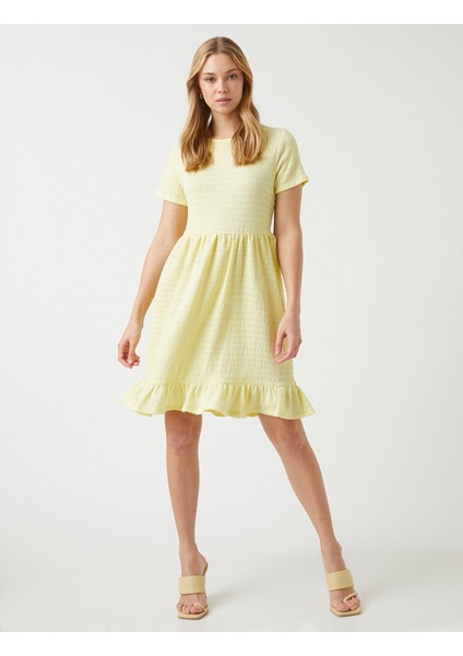 Fırfırlı Midi Elbise Kısa Kollu Bisiklet Yaka fiyatları