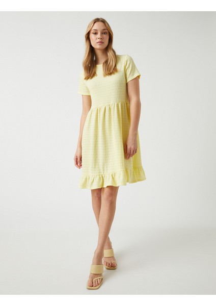 Fırfırlı Midi Elbise Kısa Kollu Bisiklet Yaka modelleri