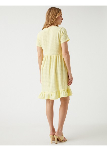 Fırfırlı Midi Elbise Kısa Kollu Bisiklet Yaka fırsatları