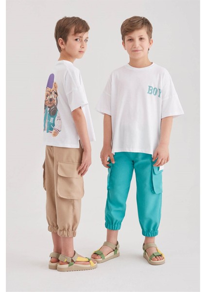 Erkek Çocuk Ikili Takım T-Shirt - Kargo Pantolon (Mint)