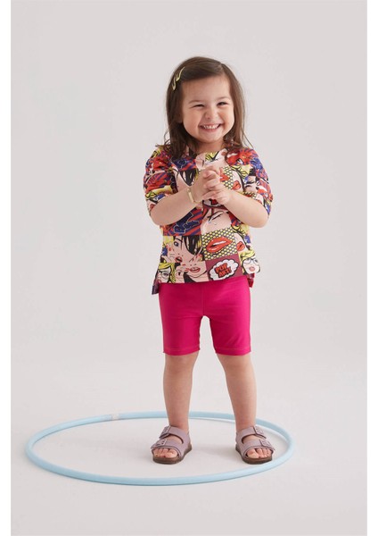 Kız Çocuk Disco Biker Tayt (Fuşya)