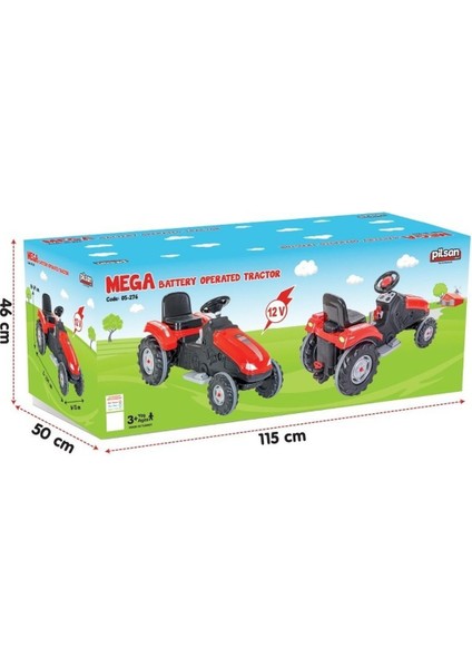 Kırmızı Mega Traktör 12 Volt Akülü +3 Yaş