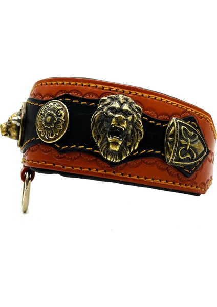 Kahverengi-Siyah Pitbull ve Aslan Başlı Deri Köpek Tasması fırsatları