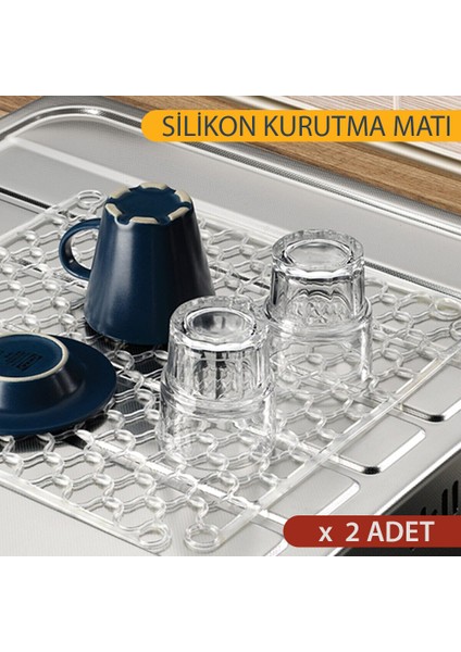 2 Adet Şeffaf Silikon Lavabo Buzluk Halısı Kurutma Matı