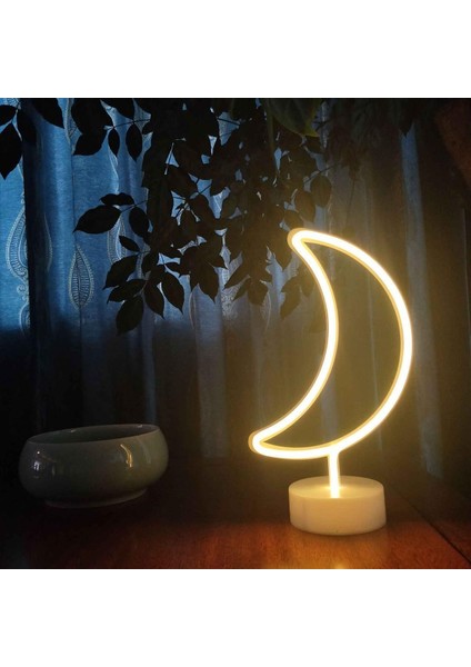 Hilal Ay Tasarımlı USB ve Pilli Neon LED Masa ve Gece Lambası