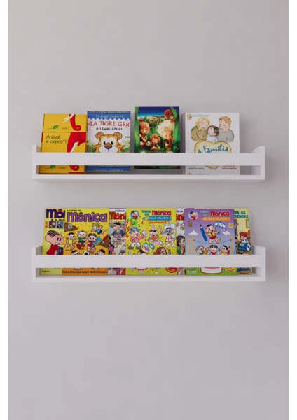 Woodenworld Montessori Çocuk Odası Eğitici Kitaplık 2 Li Duvar Raf Set