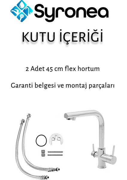 Krom Arıtma Çıkışlı Mutfak Eviye Bataryası 3 Yollu Musluk