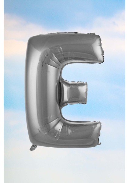 E Harfi Gümüş Folyo Balon 100 cm 40 Inç 1 Metre Silver