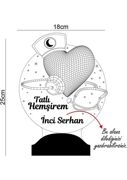 Kişiye Özel Hemşire Hediyesi 3D LED Lamba