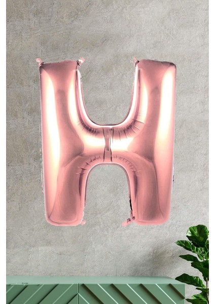 H Harfi Rose Gold Folyo Balon 100 cm 40 Inç 1 Metre Baş Harf Balon