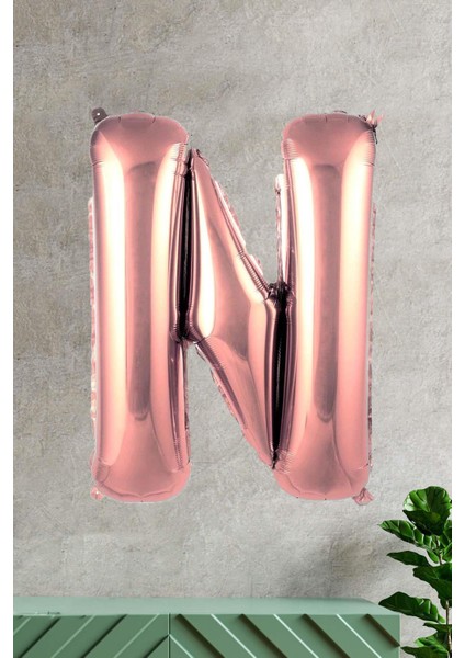 N Harfi Rose Gold Folyo Balon 100 cm 40 Inç 1 Metre Baş Harf Balon