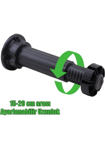 Ayarlanabilir Dolap Mobilya Mutfak Tezgah Yükseltici Ayağı 15 Cm Siyah Denge Ayakları (10 Adet)