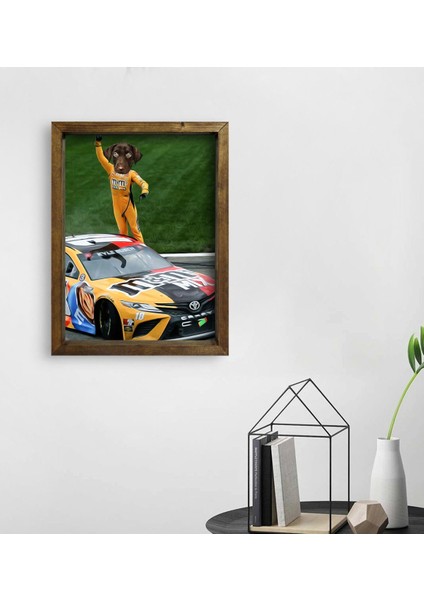 Evcil Dostlara Özel Nascar Pilotu Tasarımlı Portre Doğal Masif Ahşap Çerçeveli Tablo 45X65CM-1