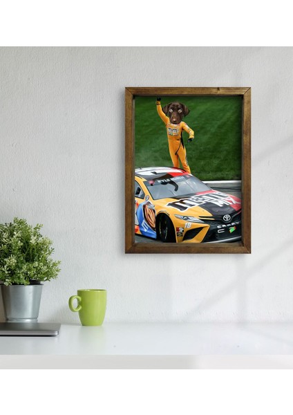 Evcil Dostlara Özel Nascar Pilotu Tasarımlı Portre Doğal Masif Ahşap Çerçeveli Tablo 45X65CM-1