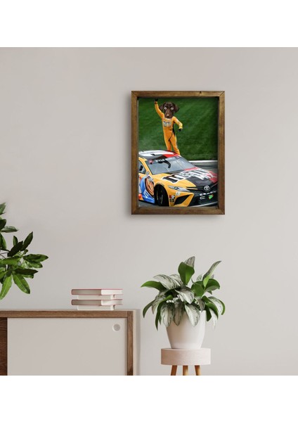 Evcil Dostlara Özel Nascar Pilotu Tasarımlı Portre Doğal Masif Ahşap Çerçeveli Tablo 45X65CM-1