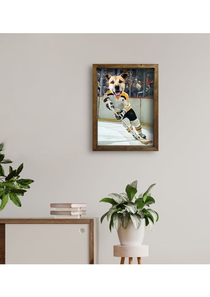 Evcil Dostlara Özel Buz Hokeyi Oyuncusu Tasarımlı Portre Doğal Masif Ahşap Çerçeveli Tablo 30X40CM-2 fırsatları
