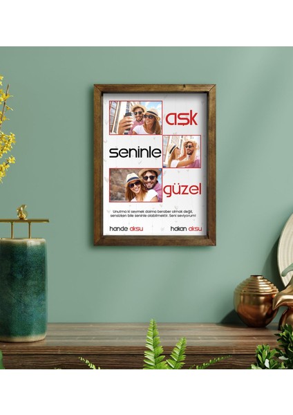 Kişiye Özel Aşk Seninle Güzel Temalı Doğal Masif Ahşap Çerçeveli Tablo 45X65CM-1