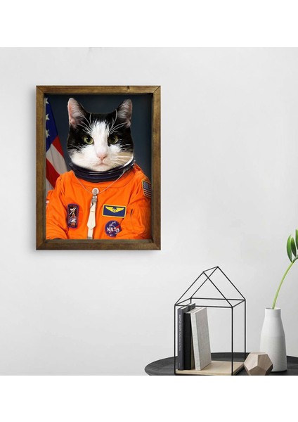 Evcil Dostlara Özel Astronot Tasarımlı Portre Doğal Masif Ahşap Çerçeveli Tablo 45X65CM-2