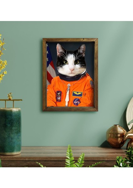 Evcil Dostlara Özel Astronot Tasarımlı Portre Doğal Masif Ahşap Çerçeveli Tablo 45X65CM-2 fiyatları