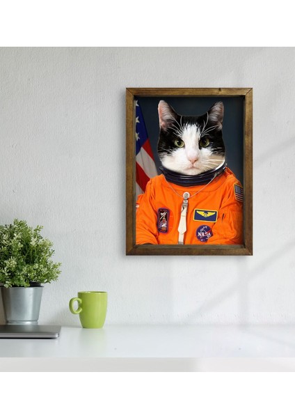 Evcil Dostlara Özel Astronot Tasarımlı Portre Doğal Masif Ahşap Çerçeveli Tablo 45X65CM-2 modelleri