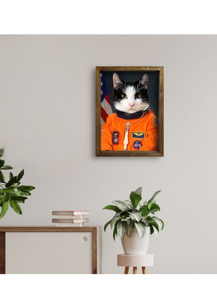 Evcil Dostlara Özel Astronot Tasarımlı Portre Doğal Masif Ahşap Çerçeveli Tablo 45X65CM-2 fırsatları