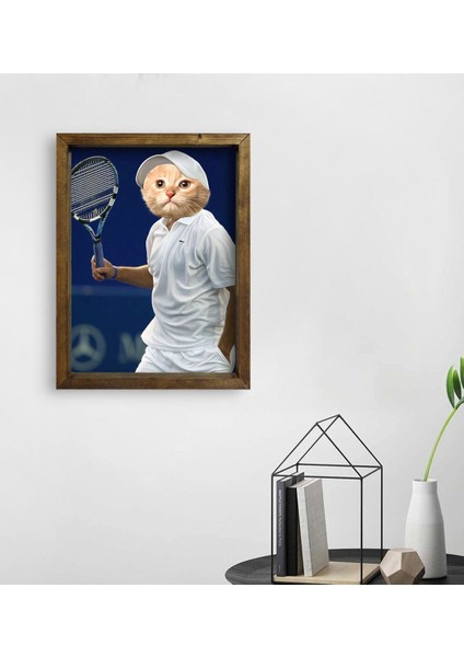 Evcil Dostlara Özel Tenis Oyuncusu Tasarımlı Portre Doğal Masif Ahşap Çerçeveli Tablo 30X40CM-1 fiyatları